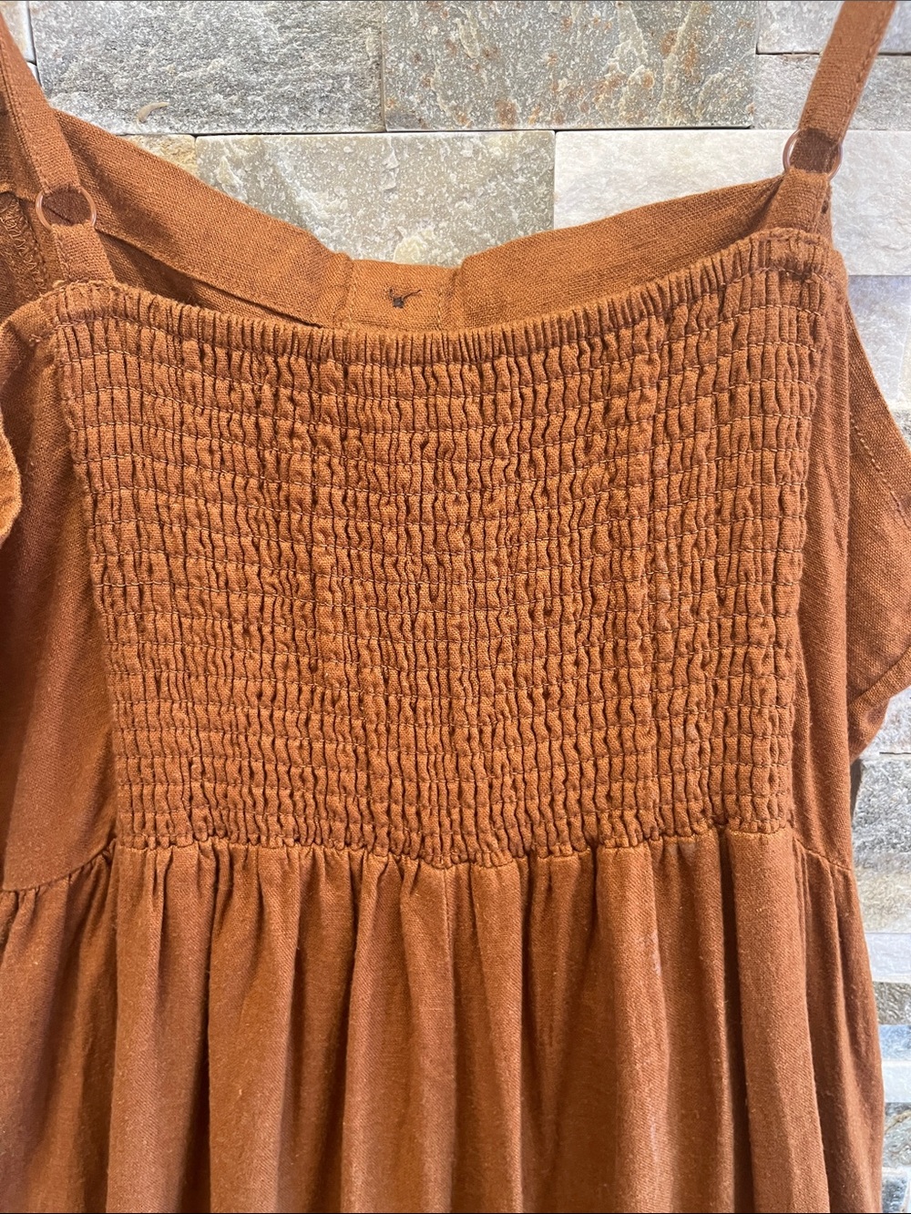 Old Navy Rust-Brown Wide-Leg Linen-Blend Jumpsuit with Buttons - Picture 7 of 16
